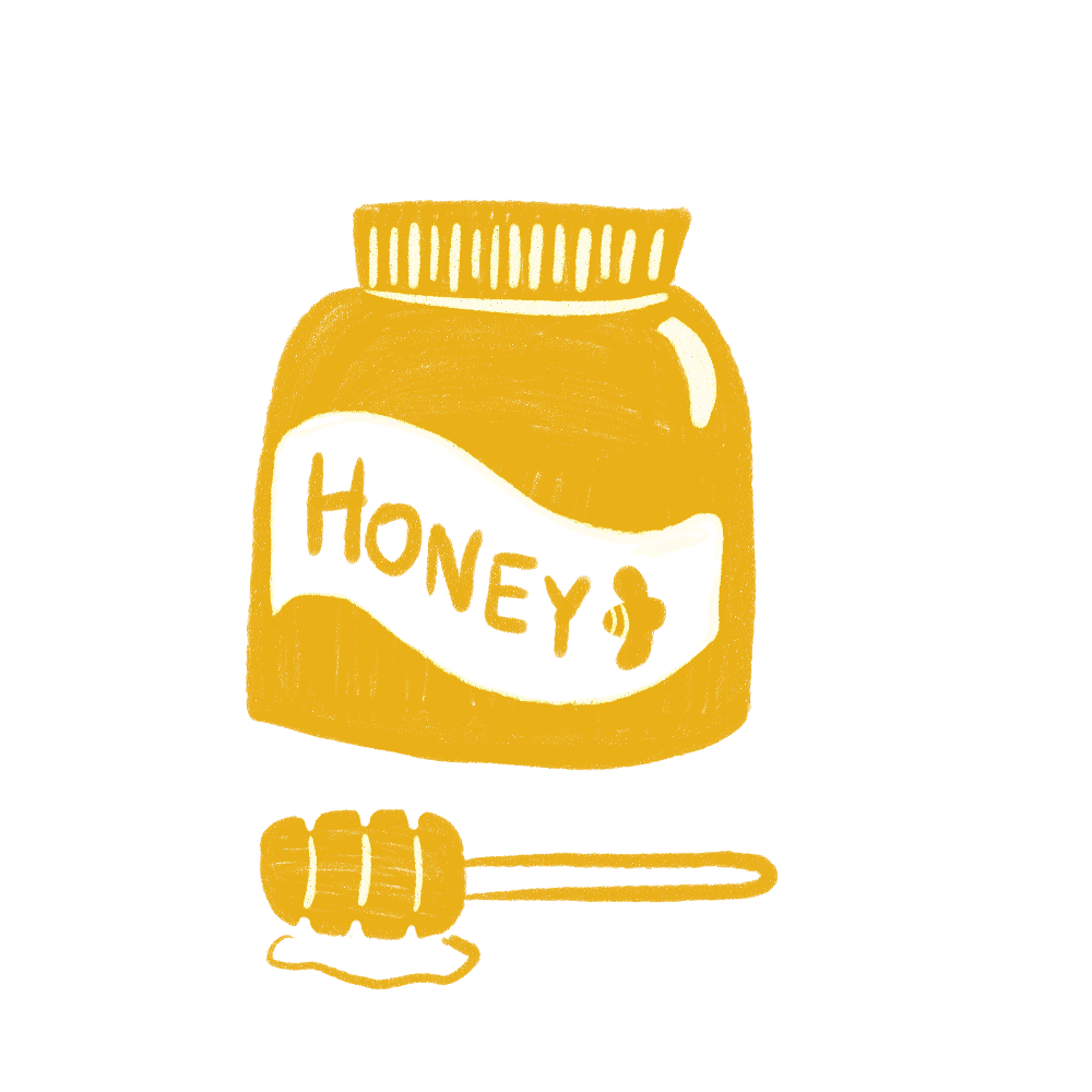 Drawn image of a pot of honey and spoon