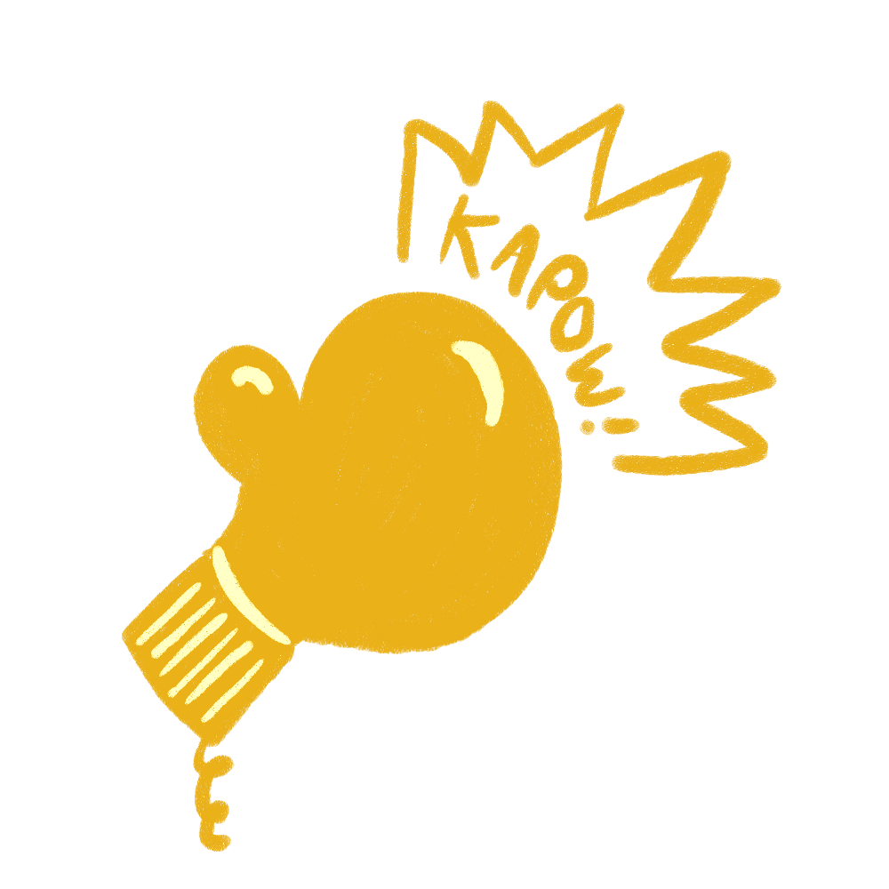 Drawn image of a yellow boxing glove and the word Kapow!